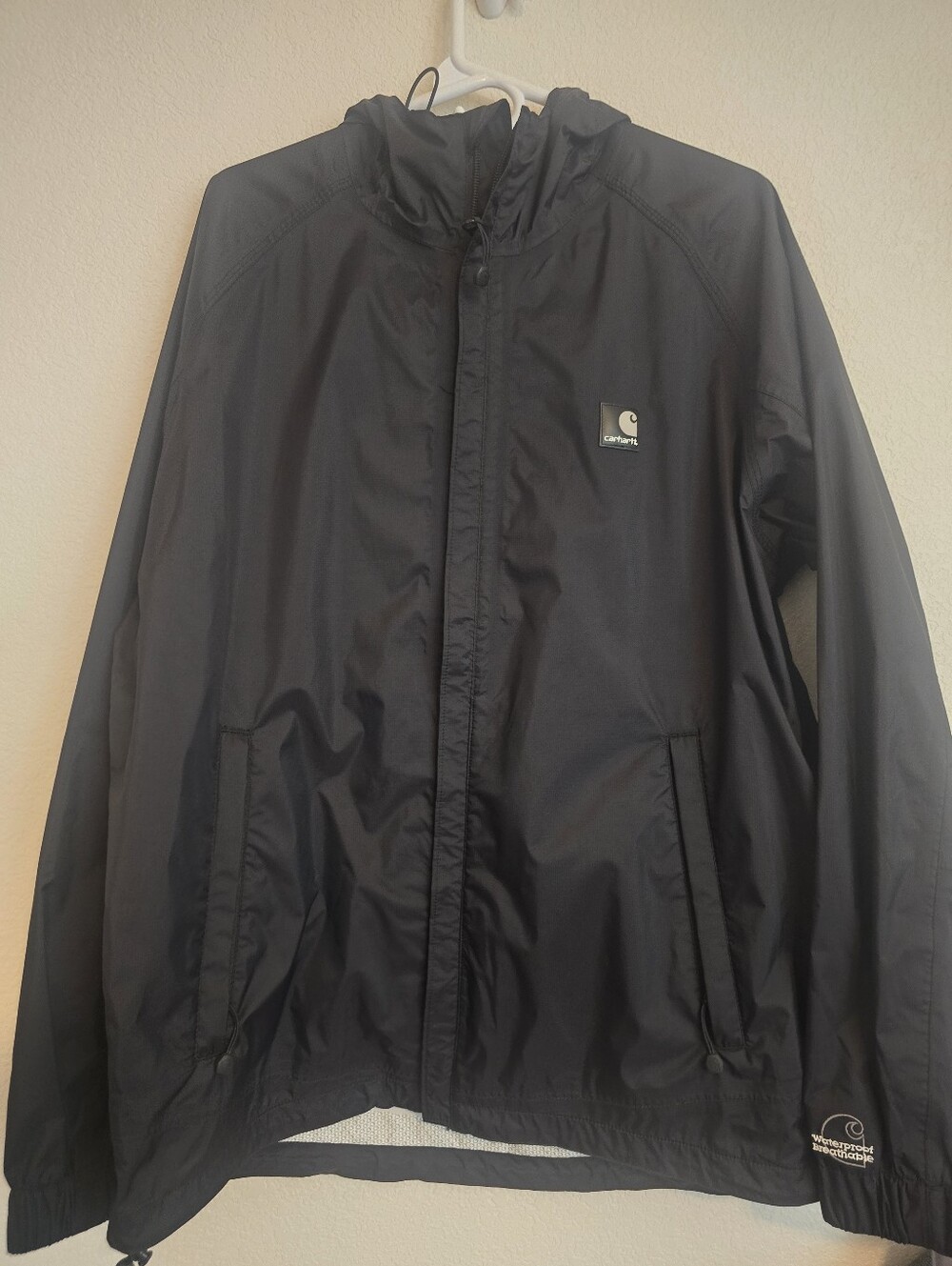 Carhartt Men's Black Hooded Lightweight Rain Jacket Size Large NWOT
